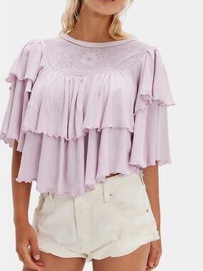 Free People Lavender Crochet Knit Top